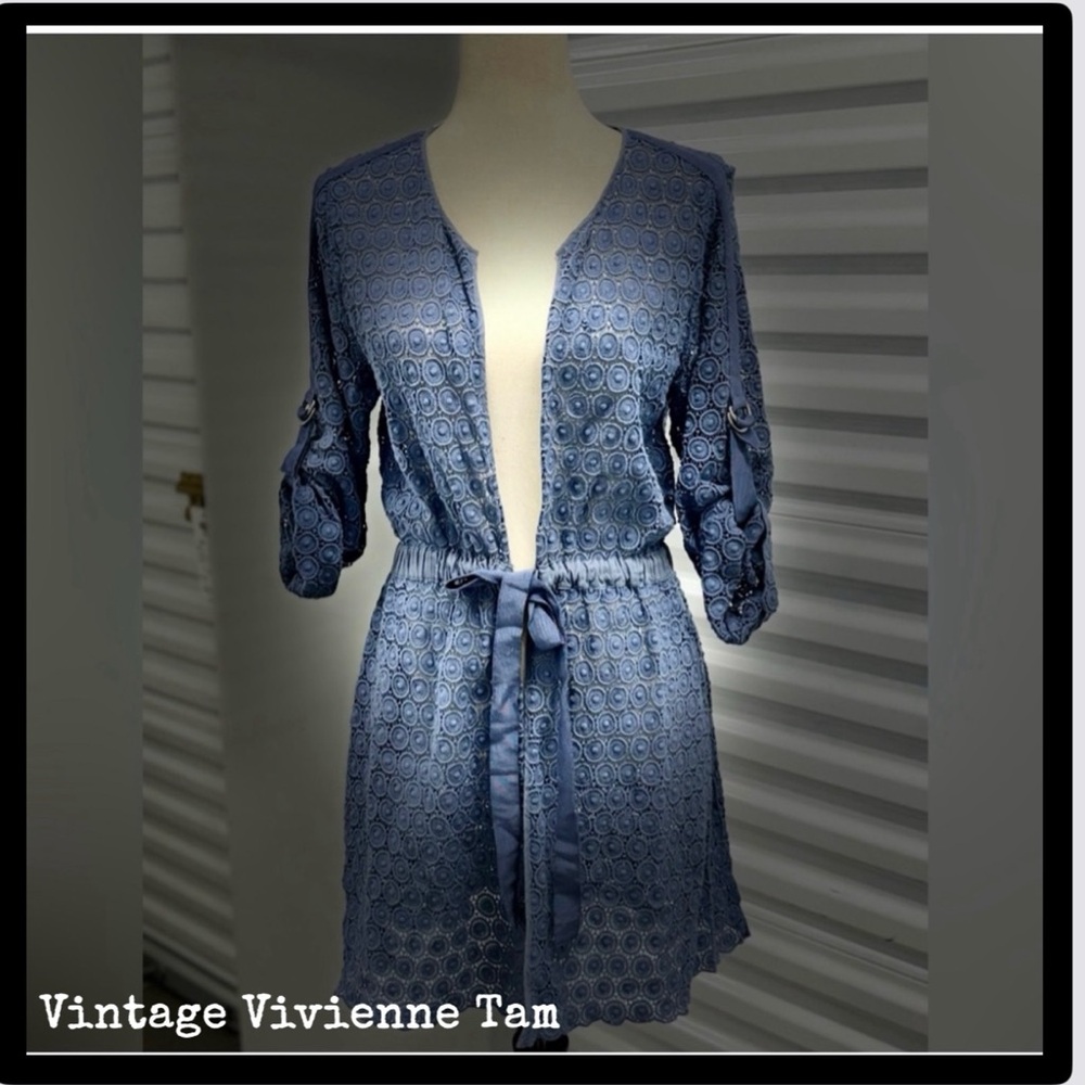 Vintage Vivienne Tam Crochet Lace  Adjustable Long Cardigan Dress n Pockets - S